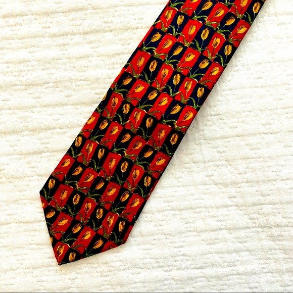 Ermenegildo Zegna Tulip Motif Tie Red Yellow Blue - Picture 3 of 7